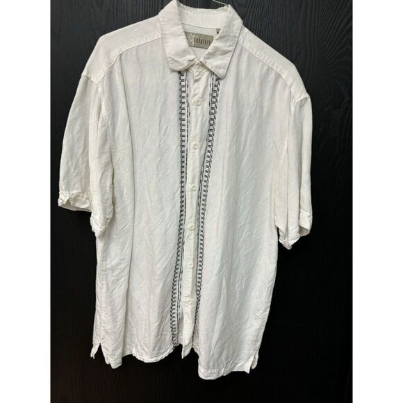 Cubavera Shirt Guayabera Linen Blend Men L Short Sleeve Camp Casual Buttons - Picture 1 of 9